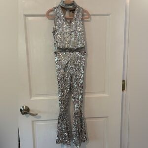 Silver Sequin Jumpsuit with Belt